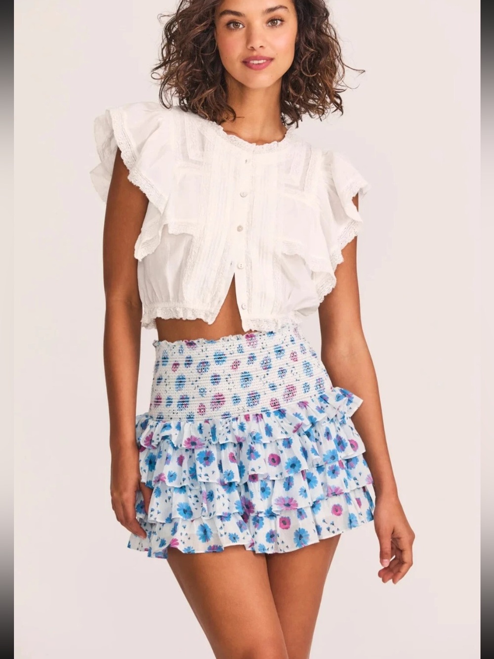 LoveShackFancy Yorkie Mini Skirt Women's Casual Smocked Floral Size Small